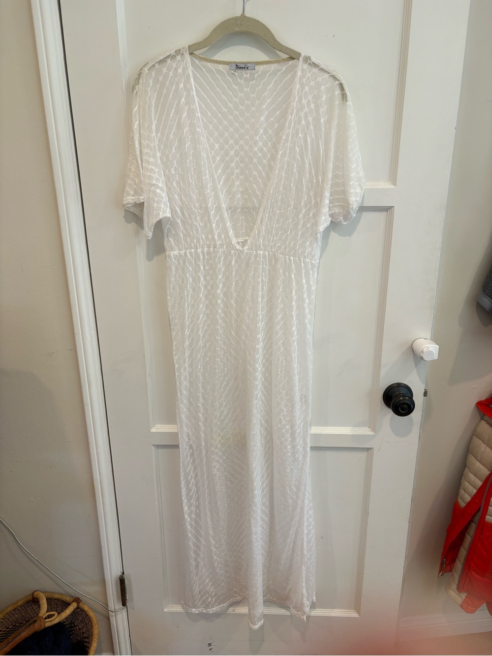 Sheer White V-Neck Swim Coverup Dress